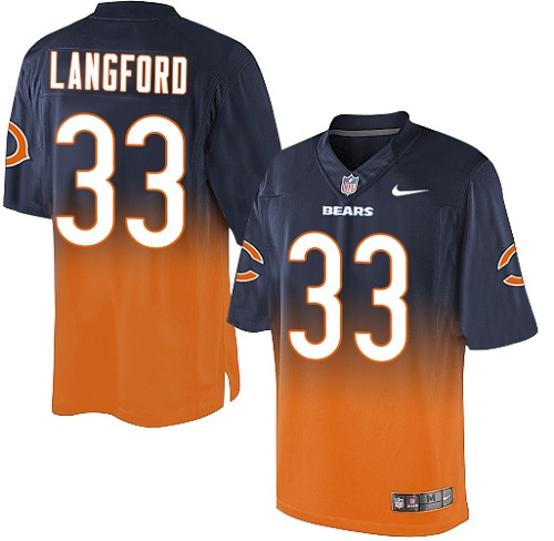 Men's Elite Jeremy Langford Nike Jersey Navy/Orange - #33 Fadeaway NFL Chicago Bears